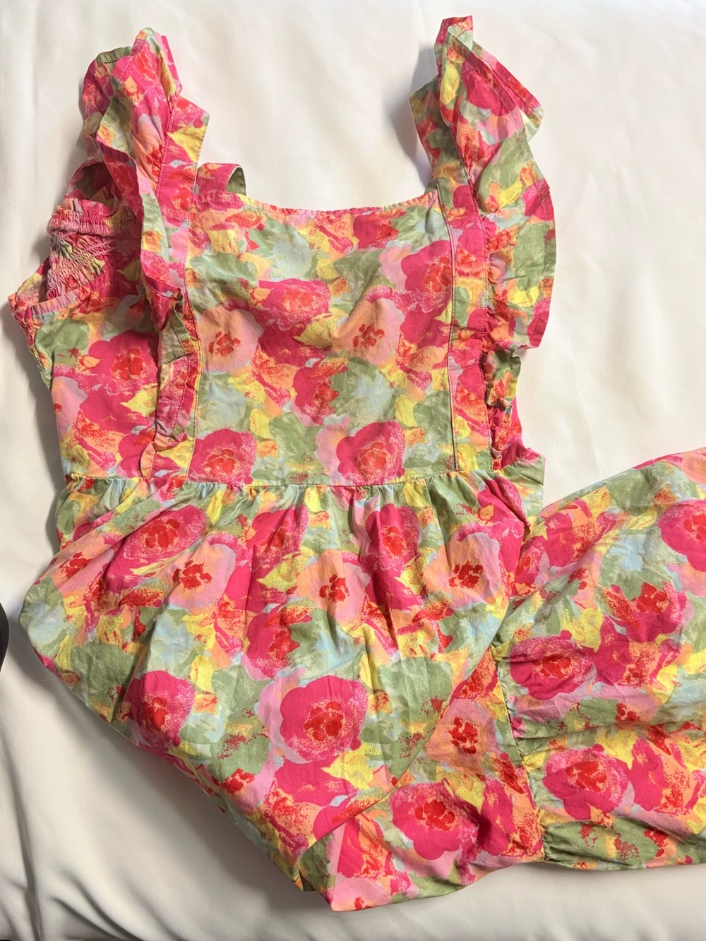 Girls Pink & Green Floral Ruffle dress